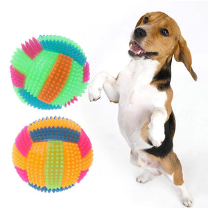 Dog Chew Toy Flashing Football Shape LED Light Sound Bouncy Ball Funny Pet Toy
